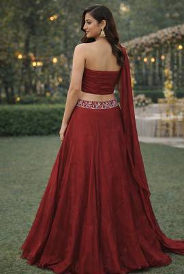 Maroon Color Stylish Rangoli Silk Fabric Thread Embroidery Work Lehenga Set 2