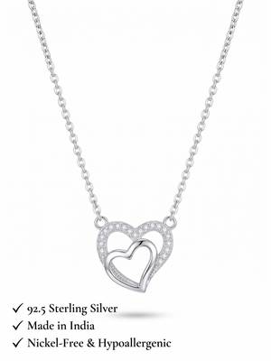 925 Sterling Silver Double Heart Pendant  Necklace Set , Romantic Jewelry Gift for Women 2