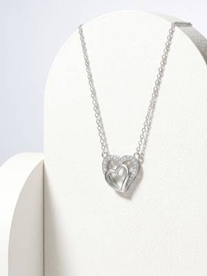 925 Sterling Silver Double Heart Pendant  Necklace Set , Romantic Jewelry Gift for Women 3