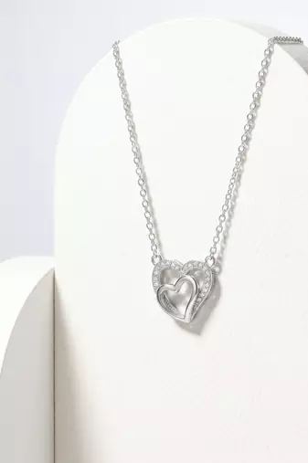 925 Sterling Silver Double Heart Pendant  Necklace Set , Romantic Jewelry Gift for Women