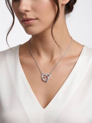 925 Sterling Silver Double Heart Pendant  Necklace Set , Romantic Jewelry Gift for Women 4