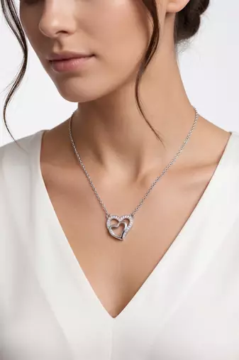 925 Sterling Silver Double Heart Pendant  Necklace Set , Romantic Jewelry Gift for Women