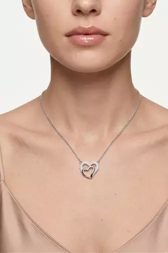 925 Sterling Silver Double Heart Pendant  Necklace Set , Romantic Jewelry Gift for Women