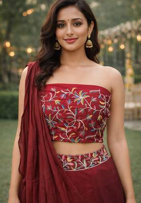 Maroon Color Stylish Rangoli Silk Fabric Thread Embroidery Work Lehenga Set 3