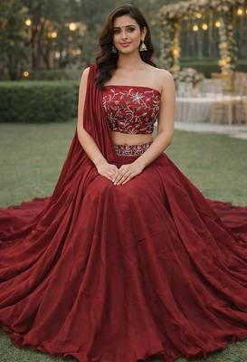 Maroon Color Stylish Rangoli Silk Fabric Thread Embroidery Work Lehenga Set 4