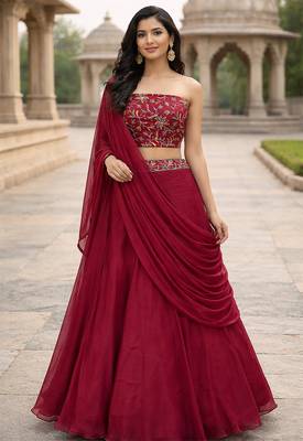 Pink Color Stylish Rangoli Silk Fabric Thread Embroidery Work Lehenga Set 1