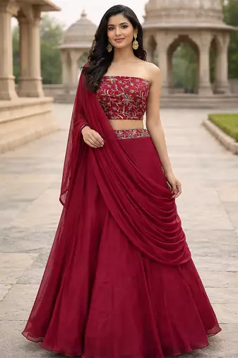 Pink Color Stylish Rangoli Silk Fabric Thread Embroidery Work Lehenga Set