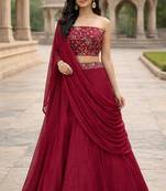 Pink Color Stylish Rangoli Silk Fabric Thread Embroidery Work Lehenga Set