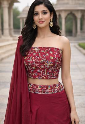 Pink Color Stylish Rangoli Silk Fabric Thread Embroidery Work Lehenga Set 3