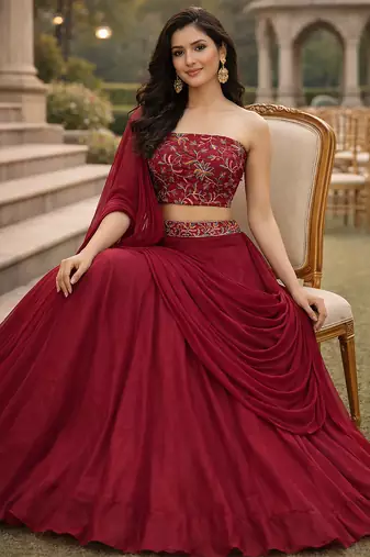 Pink Color Stylish Rangoli Silk Fabric Thread Embroidery Work Lehenga Set