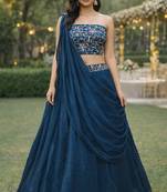 Rama Color Stylish Rangoli Silk Fabric Thread Embroidery Work Lehenga Set