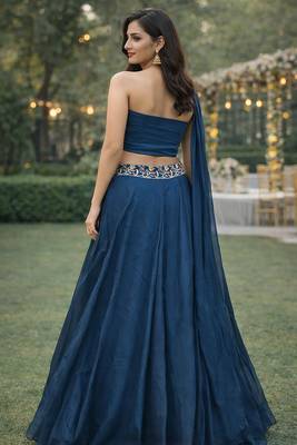Rama Color Stylish Rangoli Silk Fabric Thread Embroidery Work Lehenga Set 2
