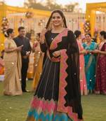 Black Color Taffeta Silk Girlie Partywear Lehenga Choli For Girls