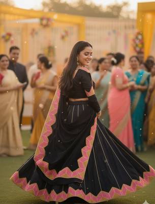 Black Color Taffeta Silk Girlie Partywear Lehenga Choli For Girls 2