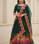 Green Color Taffeta Silk Girlie Partywear Lehenga Choli For Girls