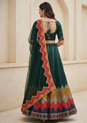 Green Color Taffeta Silk Girlie Partywear Lehenga Choli For Girls 2