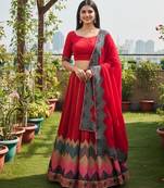 Red Color Taffeta Silk Girlie Partywear Lehenga Choli For Girls