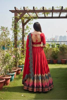 Red Color Taffeta Silk Girlie Partywear Lehenga Choli For Girls 2