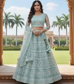 Sea Green Color Net Girlie Partywear Lehenga Choli For Girls