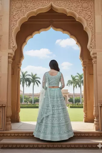 Sea Green Color Net Girlie Partywear Lehenga Choli For Girls