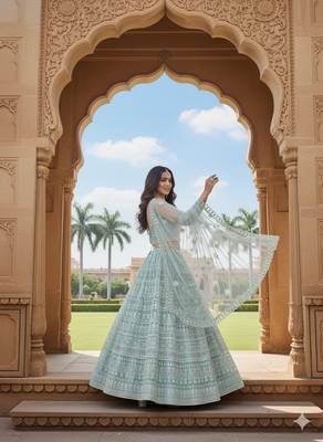 Sea Green Color Net Girlie Partywear Lehenga Choli For Girls 3