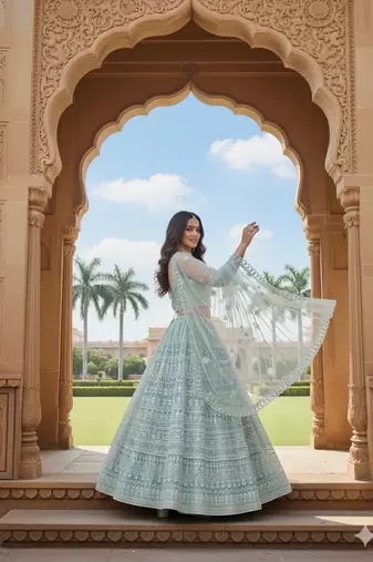 Sea Green Color Net Girlie Partywear Lehenga Choli For Girls