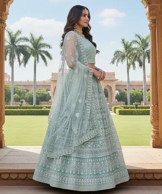 Sea Green Color Net Girlie Partywear Lehenga Choli For Girls 4