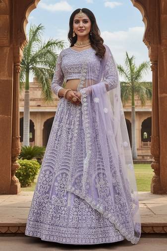 Lavender Color Net Girlie Partywear Lehenga Choli For Girls