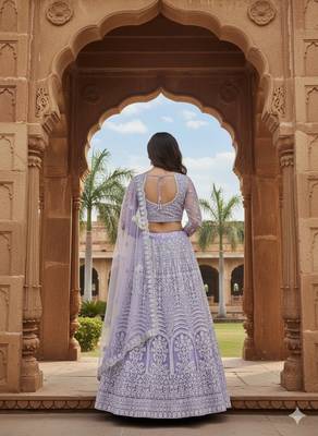 Lavender Color Net Girlie Partywear Lehenga Choli For Girls 2