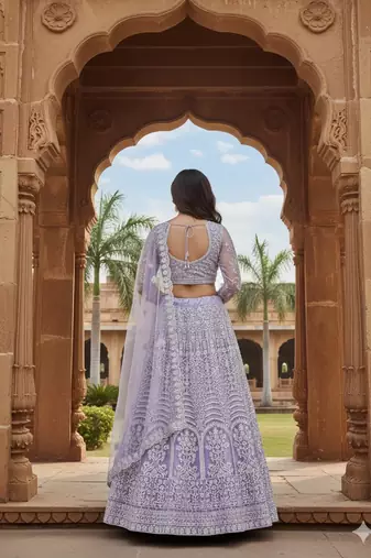 Lavender Color Net Girlie Partywear Lehenga Choli For Girls