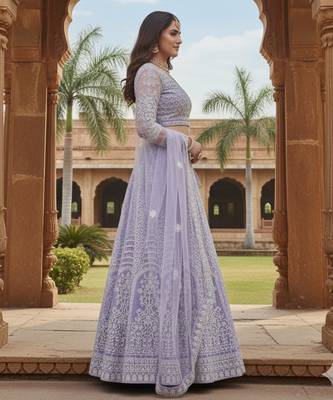Lavender Color Net Girlie Partywear Lehenga Choli For Girls 3