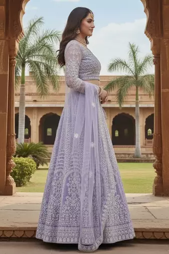 Lavender Color Net Girlie Partywear Lehenga Choli For Girls