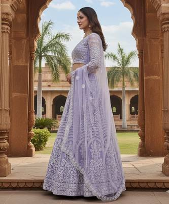Lavender Color Net Girlie Partywear Lehenga Choli For Girls 4