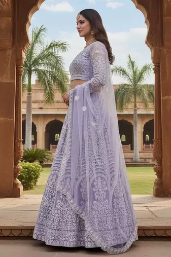 Lavender Color Net Girlie Partywear Lehenga Choli For Girls
