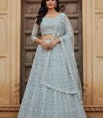 Sky Blue Color Net Girlie Partywear Lehenga Choli For Girls
