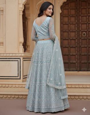 Sky Blue Color Net Girlie Partywear Lehenga Choli For Girls 2