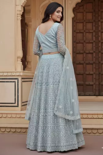 Sky Blue Color Net Girlie Partywear Lehenga Choli For Girls