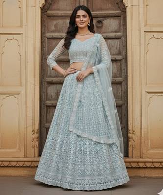 Sky Blue Color Net Girlie Partywear Lehenga Choli For Girls 3
