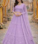 Lavender Color Net Girlie Partywear Lehenga Choli For Girls