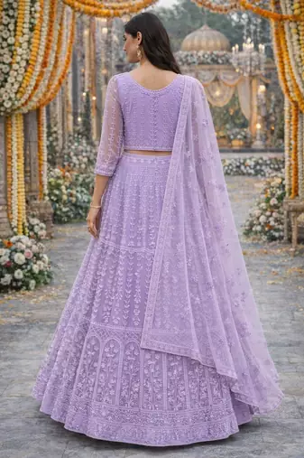 Lavender Color Net Girlie Partywear Lehenga Choli For Girls