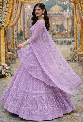 Lavender Color Net Girlie Partywear Lehenga Choli For Girls 3