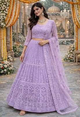 Lavender Color Net Girlie Partywear Lehenga Choli For Girls 4
