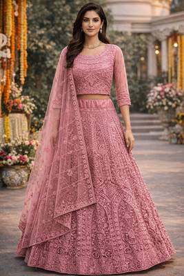 Pink Color Net Girlie Partywear Lehenga Choli For Girls 1