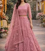 Pink Color Net Girlie Partywear Lehenga Choli For Girls