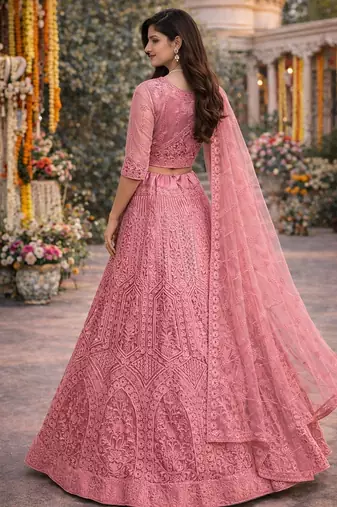 Pink Color Net Girlie Partywear Lehenga Choli For Girls