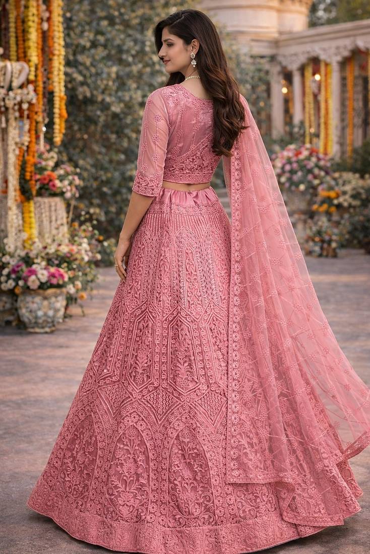 Pink Color Net Girlie Partywear Lehenga Choli For Girls
