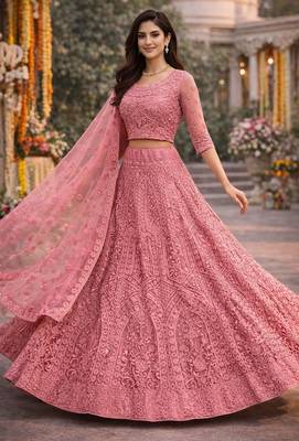 Pink Color Net Girlie Partywear Lehenga Choli For Girls 4