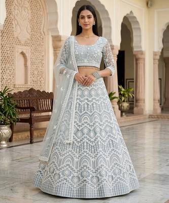 Sky Blue Color Net Girlie Partywear Lehenga Choli For Girls 1