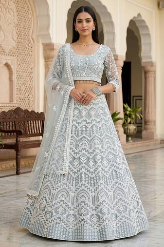 Sky Blue Color Net Girlie Partywear Lehenga Choli For Girls