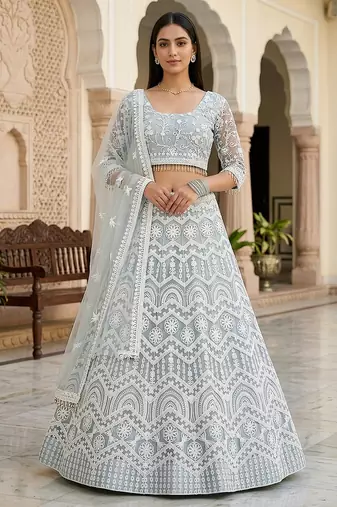 Sky Blue Color Net Girlie Partywear Lehenga Choli For Girls